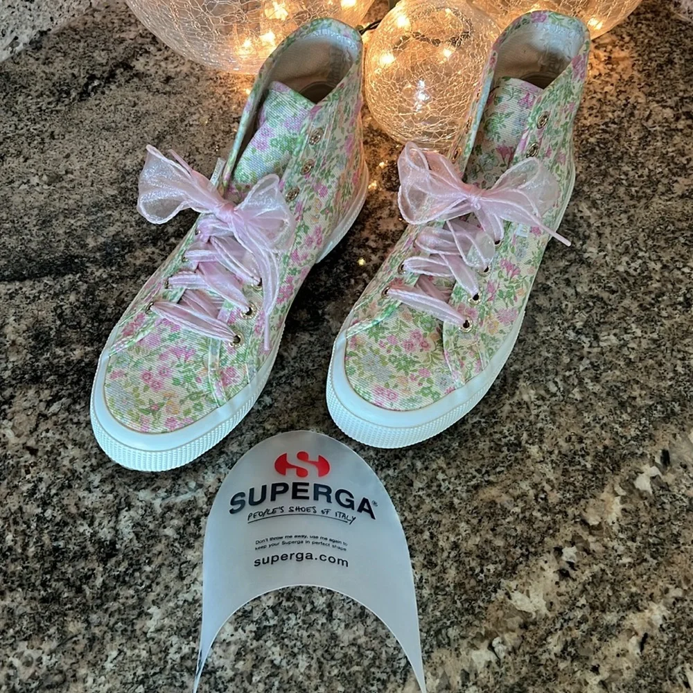 LoveShackFancy x Superga Floral Sneakers with Tulle Pink Laces